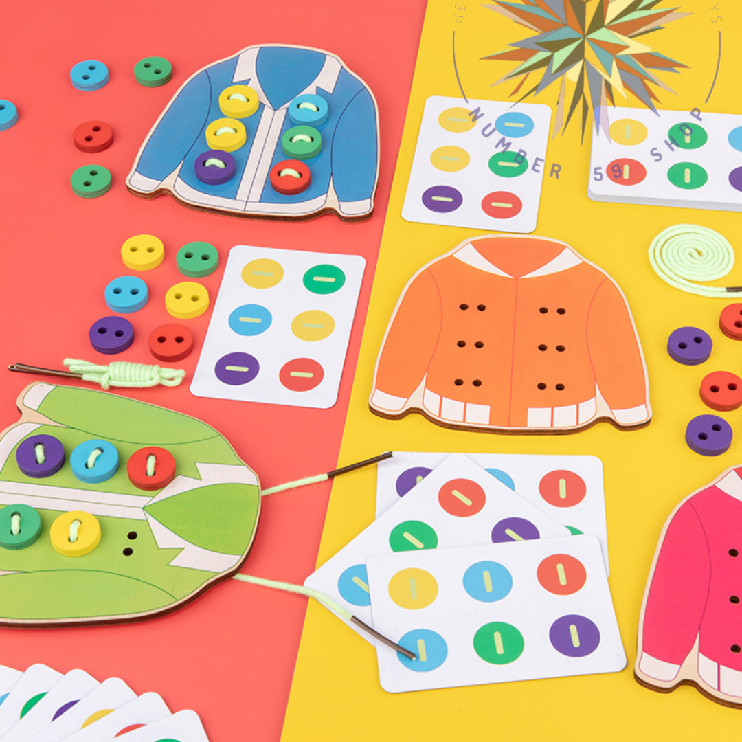 Lacing Threading Sewing on Buttons Wooden Board Game_N59Shop