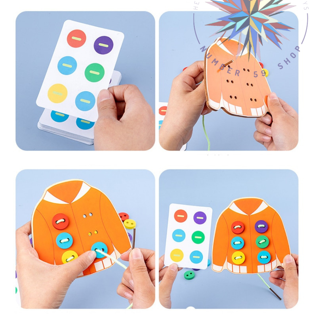 Lacing Threading Sewing on Buttons Wooden Board Game_N59Shop