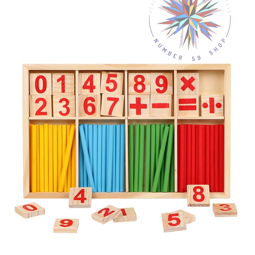 Wooden Numbers with Counting Sticks Math Board