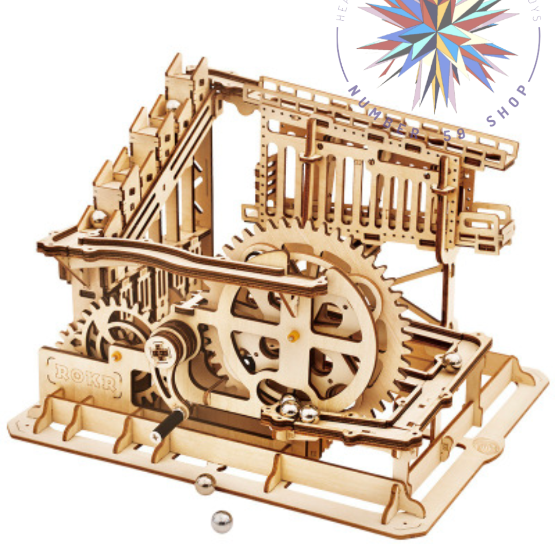 DIY 3D Wooden Mechanical Gear Marble Roller Coaster Building Set-Educational Toys for Kids
