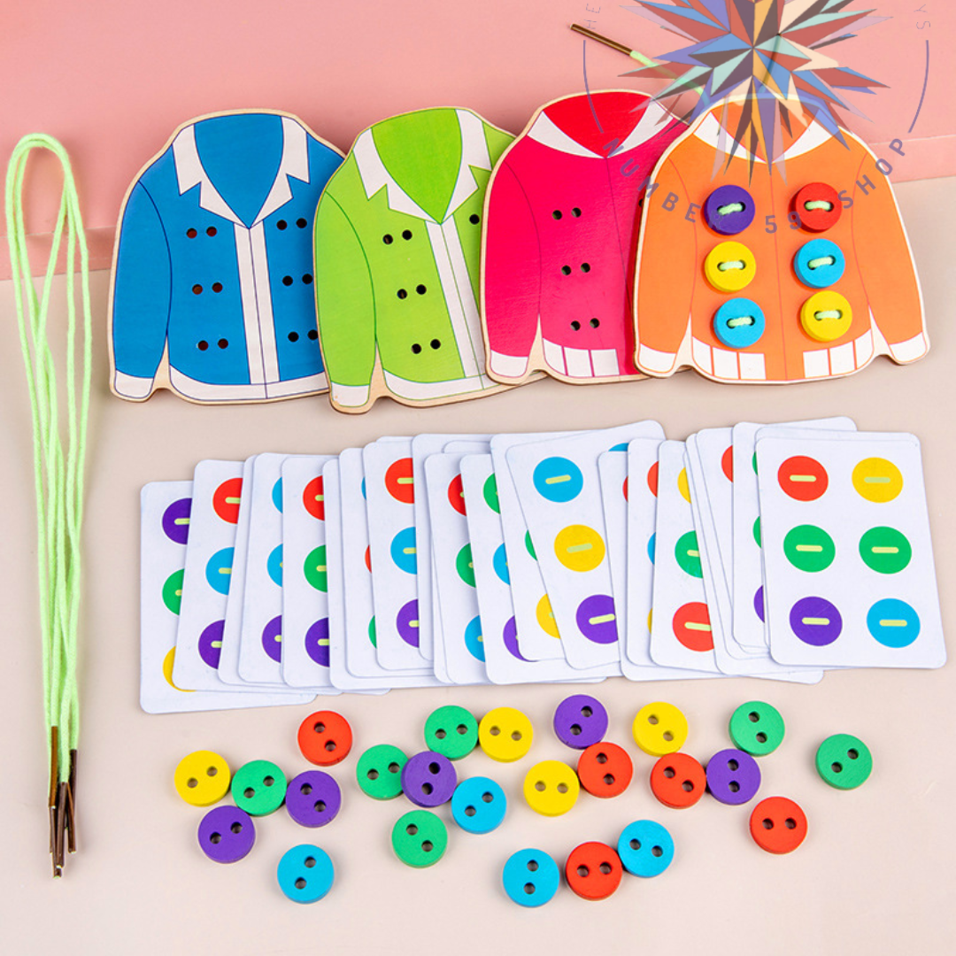 Lacing Threading Sewing on Buttons Wooden Board Game_N59Shop