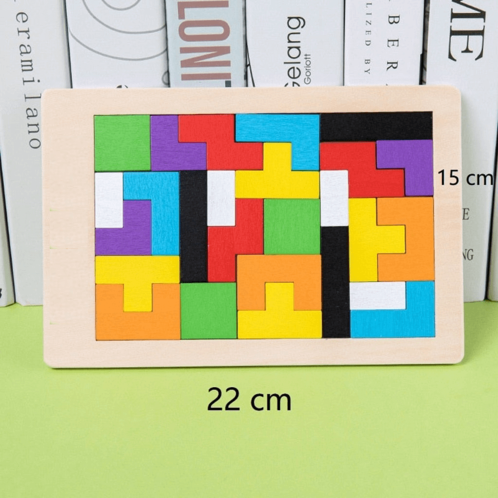 Colorful 3D Wooden Tetris Puzzle Board Game-Educational Toys for Kids