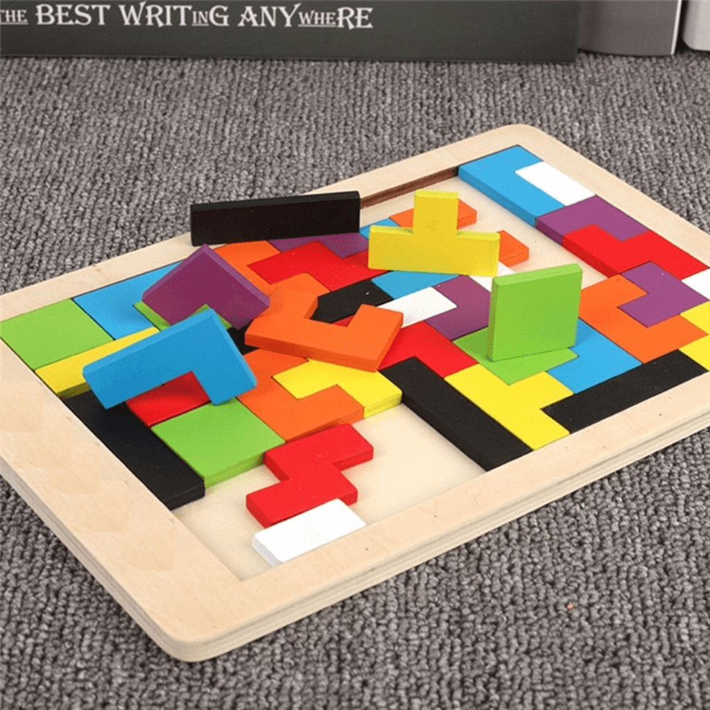 Colorful 3D Wooden Tetris Puzzle Board Game-Educational Toys for Kids
