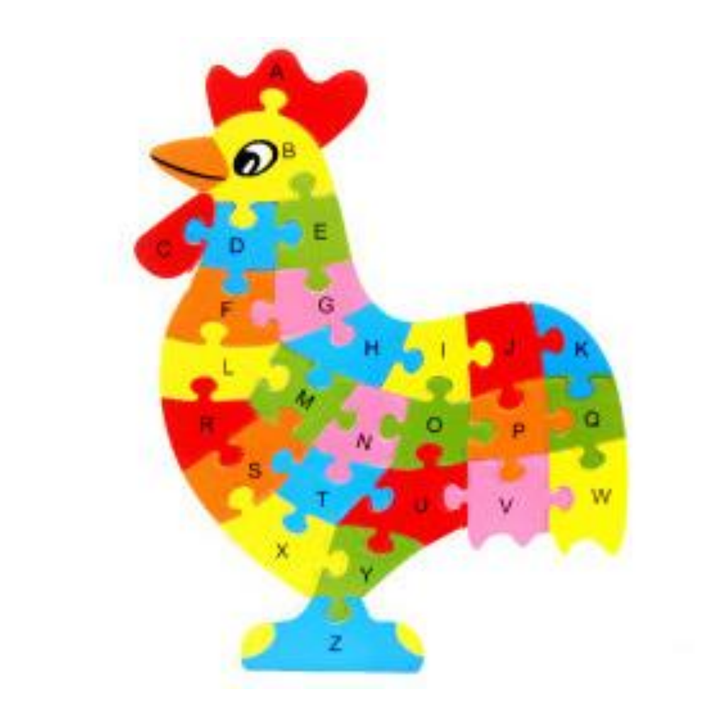 Wooden Jigsaw Puzzle Animal Alphabet Multicolor-Educational Toys for Kids-Chicken