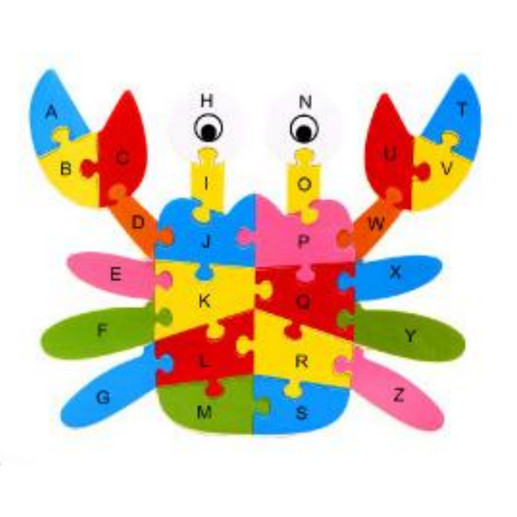 Wooden Jigsaw Puzzle Animal Alphabet Multicolor-Educational Toys for Kids-Crab