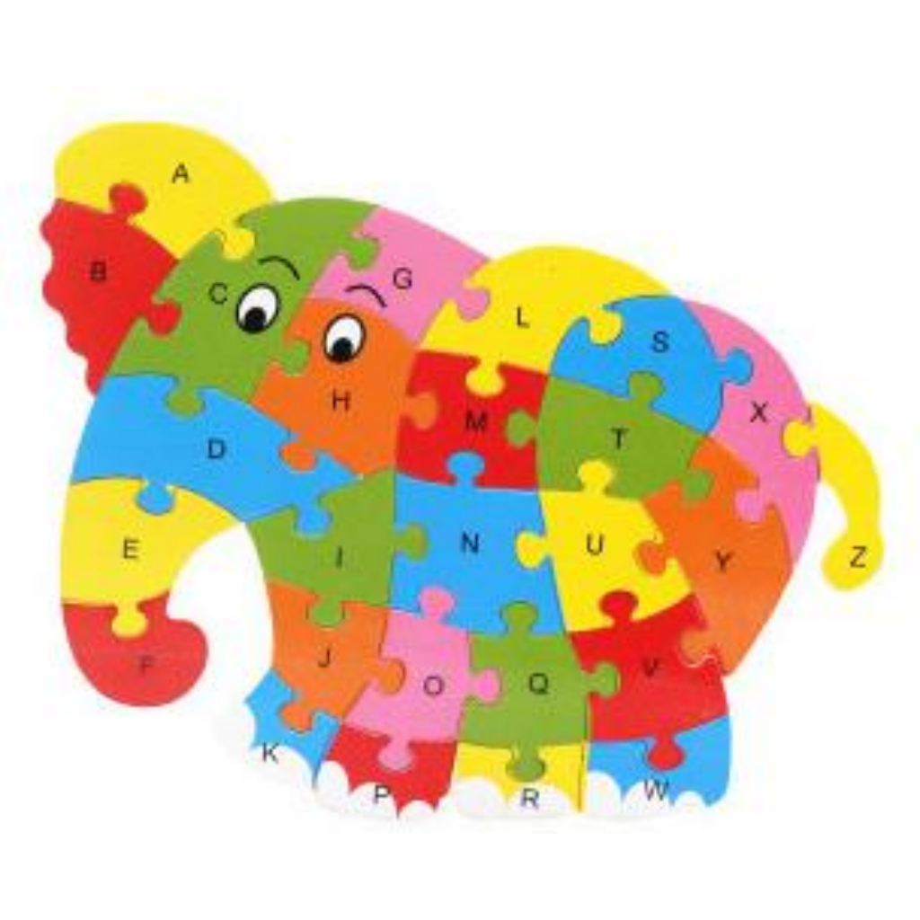 Wooden Jigsaw Puzzle Animal Alphabet Multicolor-Educational Toys for Kids-Elephant
