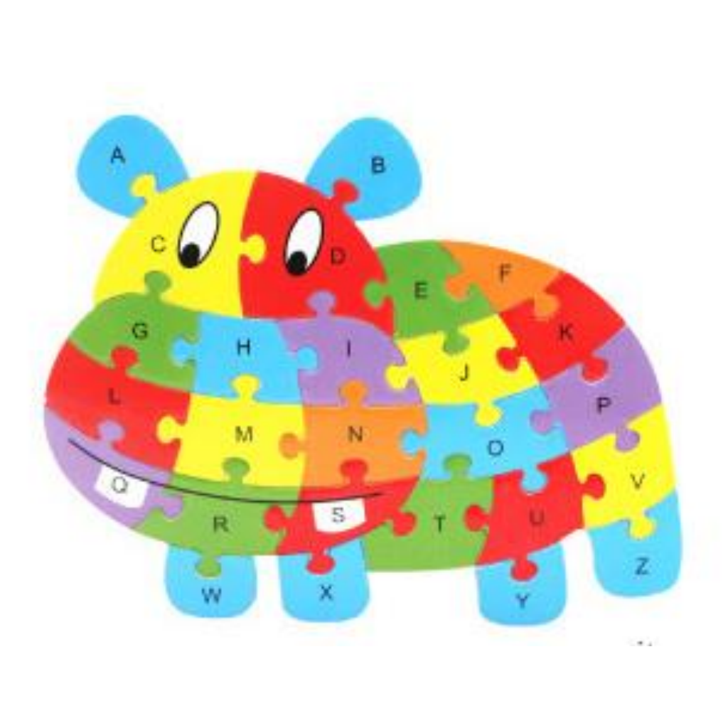 Wooden Jigsaw Puzzle Animal Alphabet Multicolor-Educational Toys for Kids-Hippopotamus