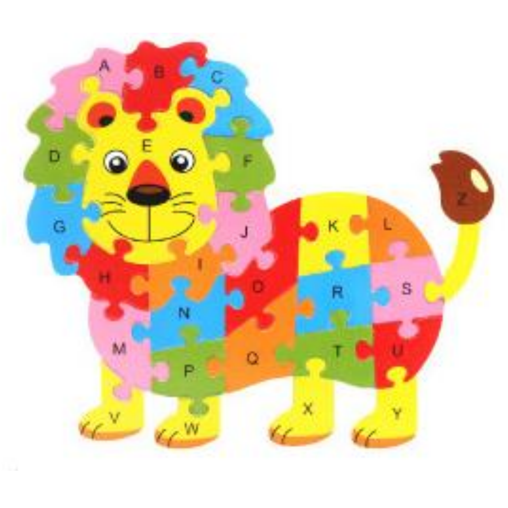 Wooden Jigsaw Puzzle Animal Alphabet Multicolor-Educational Toys for Kids-Lion