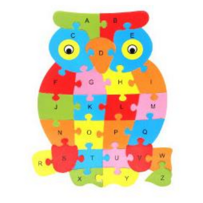 Wooden Jigsaw Puzzle Animal Alphabet Multicolor-Educational Toys for Kids-Owl