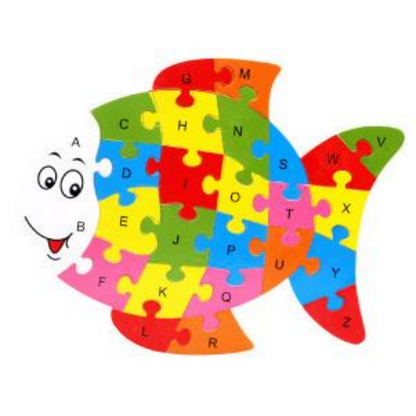 Wooden Jigsaw Puzzle Animal Alphabet Multicolor-Educational Toys for Kids-Fish