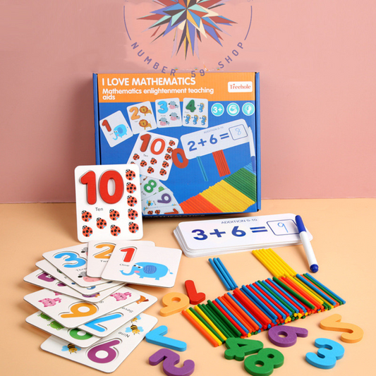 Rewritable Math Flash Cards with Wooden Numbers and Counting Sticks_N59Shop